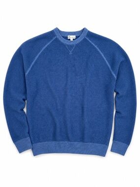 Peter Millar Crown Merino Wool Garment Dyed Waffle-Knit Crew Pullover Blue Large